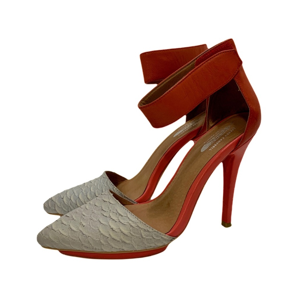 Jeffrey Campbell Grey Snake Orange Leather Heels 8